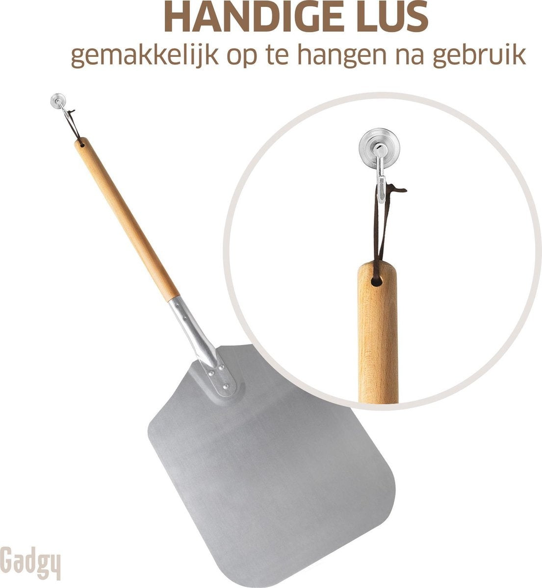 Gadgy Pelle à pizza pour BBQ et four - Spatule à pizza - Cadeau de fête des pères - Long manche en bois - VOphangible - Aluminium
