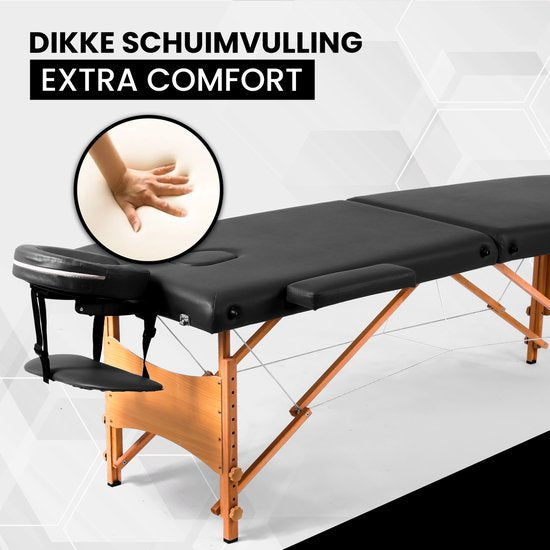 Table de massage Fitby - Table de massage pliable - Table de soins - Hauteur réglable - 185 x 60 cm - Noir