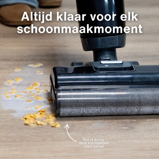 Achaté Nettoyeur de sols - 3-en-1 Aspirateur à manche avec fonction serpillière - Nettoyeur de sols secs et humides - Sans fil 55 min - Auto-nettoyant - Pour des sols propres et sans traces