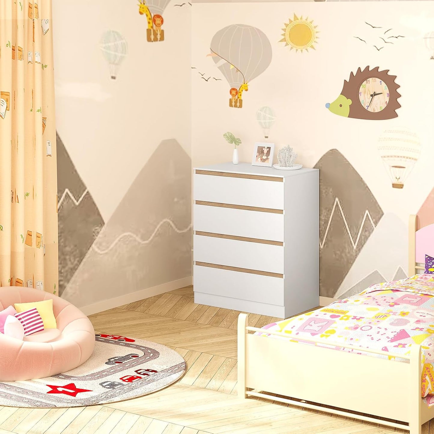 Commode pour bébé WOLTU avec planche à langer amovible – 4 tiroirs – Bois certifié FSC – Blanc