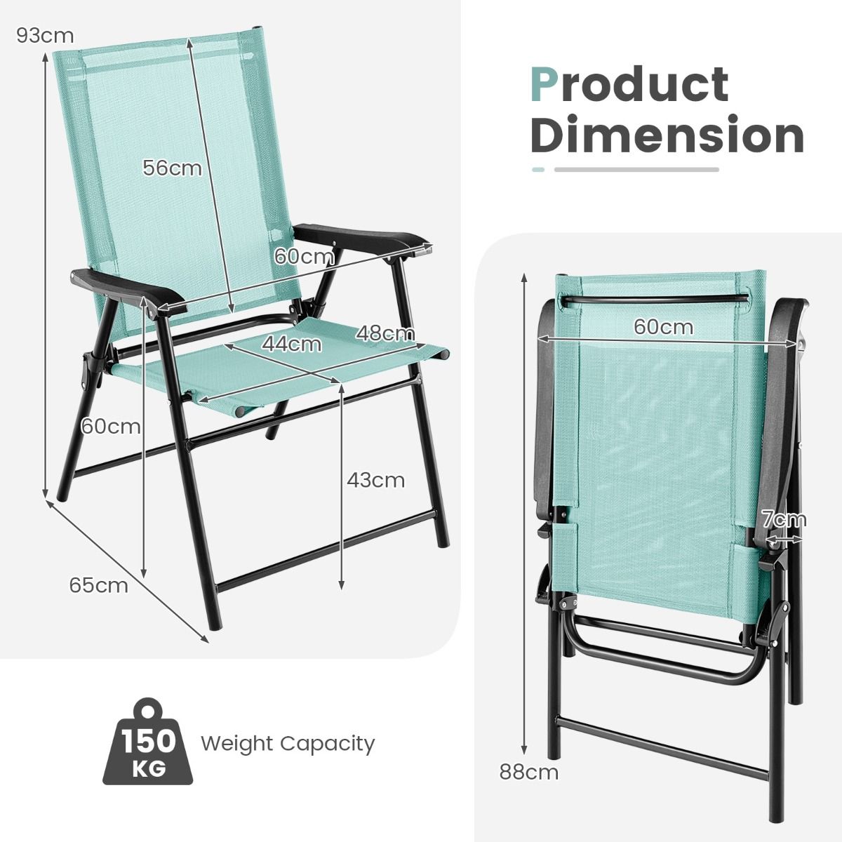 Chaises de terrasse pliantes Coast - lot de 2 - structure métallique - vert