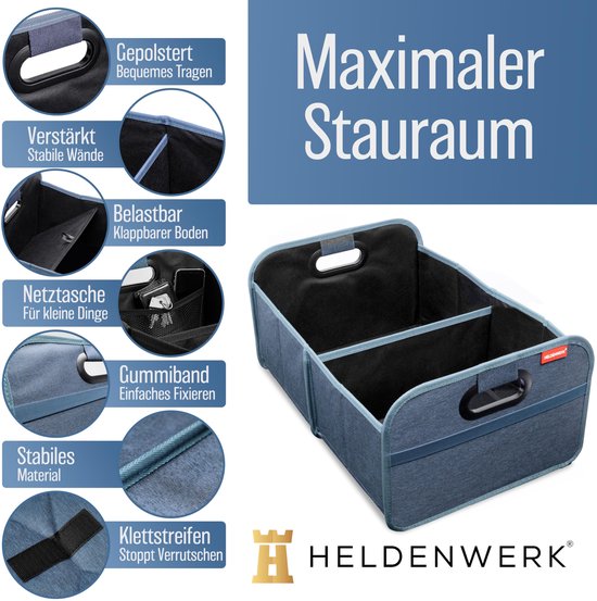 HELDENWERK Sac à bottes pliable avec velcro antidérapant - organisateur de bottes, boîte pliante pour voiture, sac à provisions - renforcé et stable