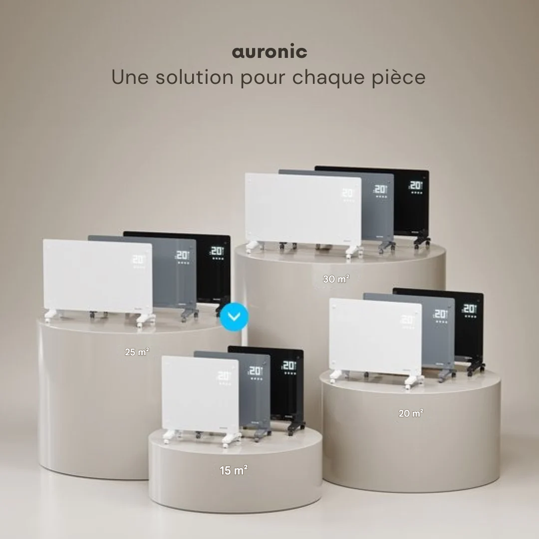 Radiateur électrique Auronic - Radiateur à convection avec thermostat et télécommande - Radiateur à panneau en verre - Radiateur 1000 W - Gris