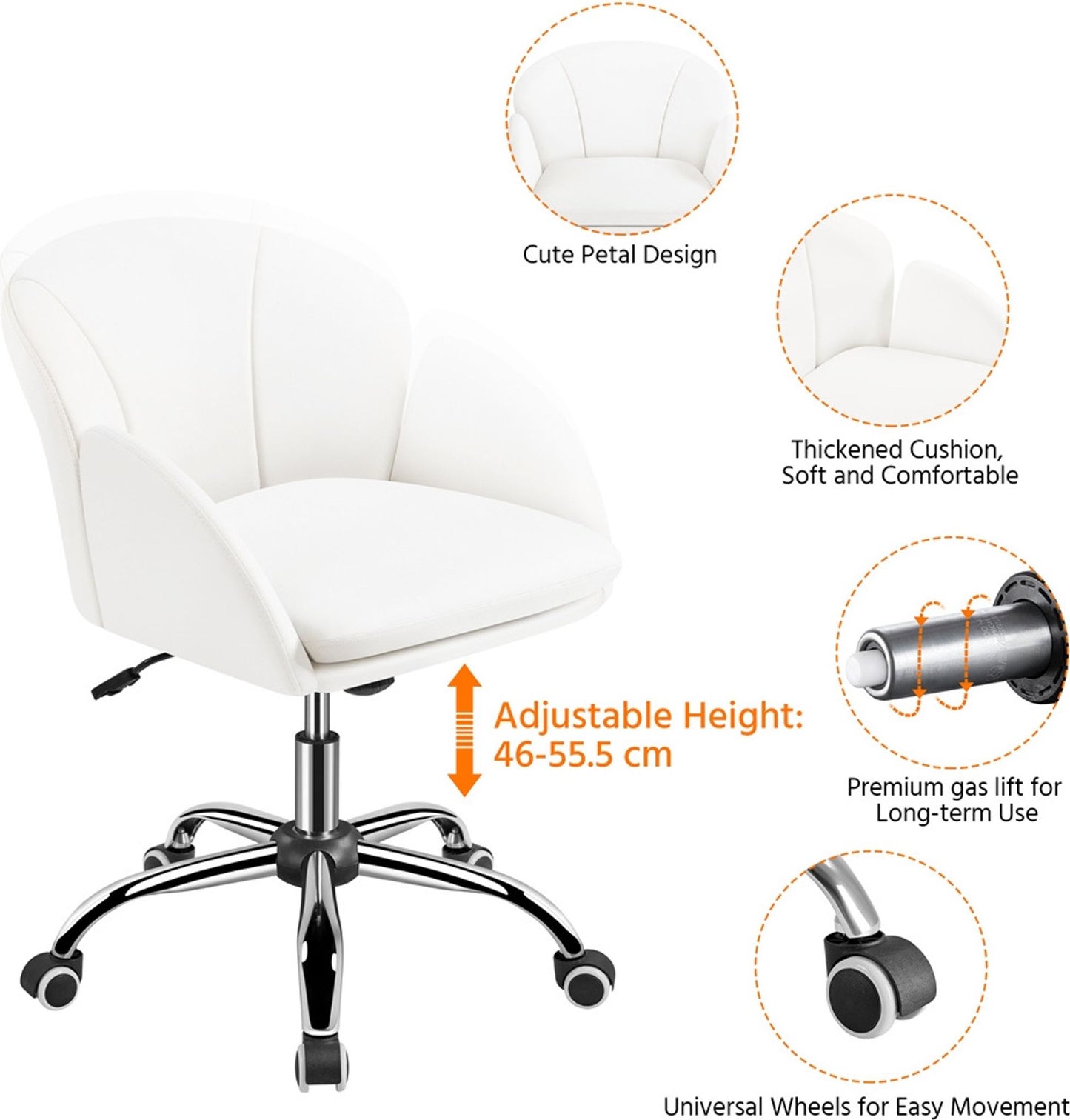 Chaise de bureau Yaheetech, chaise pivotante à roulettes - hauteur réglable - simili-cuir - charge maximale de 136 kg - 60 x 61 x 72-81,5 cm - blanche