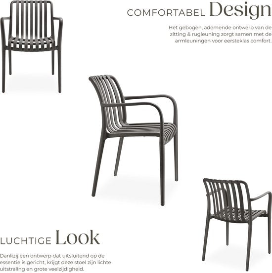 tectake® Lot de 2 chaises de jardin Alcudia - Anthracite - Chaises en plastique avec accoudoir - Set de jardin pour la table de jardin ou le camping empilable - Chaises pour le jardin, la terrasse ou le balcon - Résistantes aux intempéries et aux UV - Cap