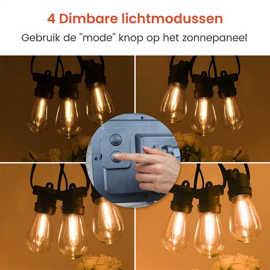Partizzle 15m de guirlande lumineuse solaire imperméable - Dimmable - LED Lumière solaire de jardin - Guirlande lumineuse de camping - Guirlande lumineuse solaire pour l'extérieur - 2700K / Blanc chaud