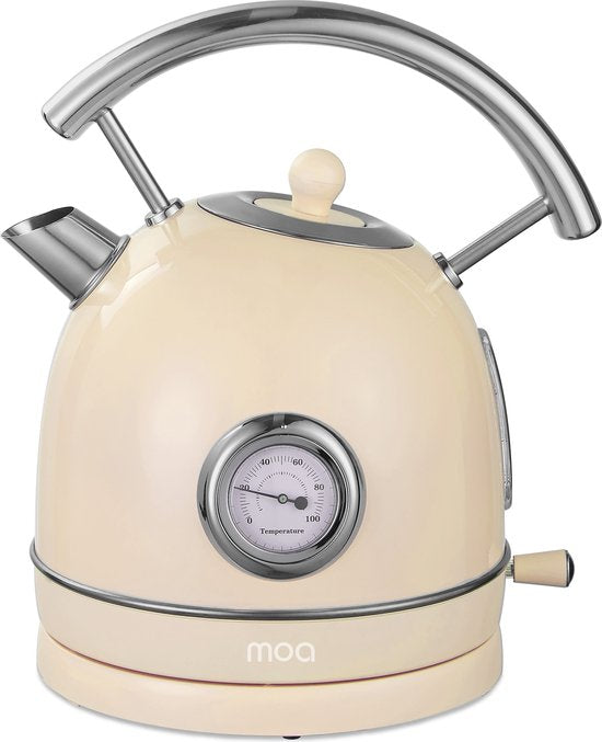 MOA Kettle Retro - 1,8 litre - Bouilloire électrique - Filtre anti-calcaire - sans BPA - acier inoxydable - 2200W - Crème