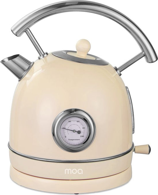 MOA Kettle Retro - 1,8 litre - Bouilloire électrique - Filtre anti-calcaire - sans BPA - acier inoxydable - 2200W - Crème