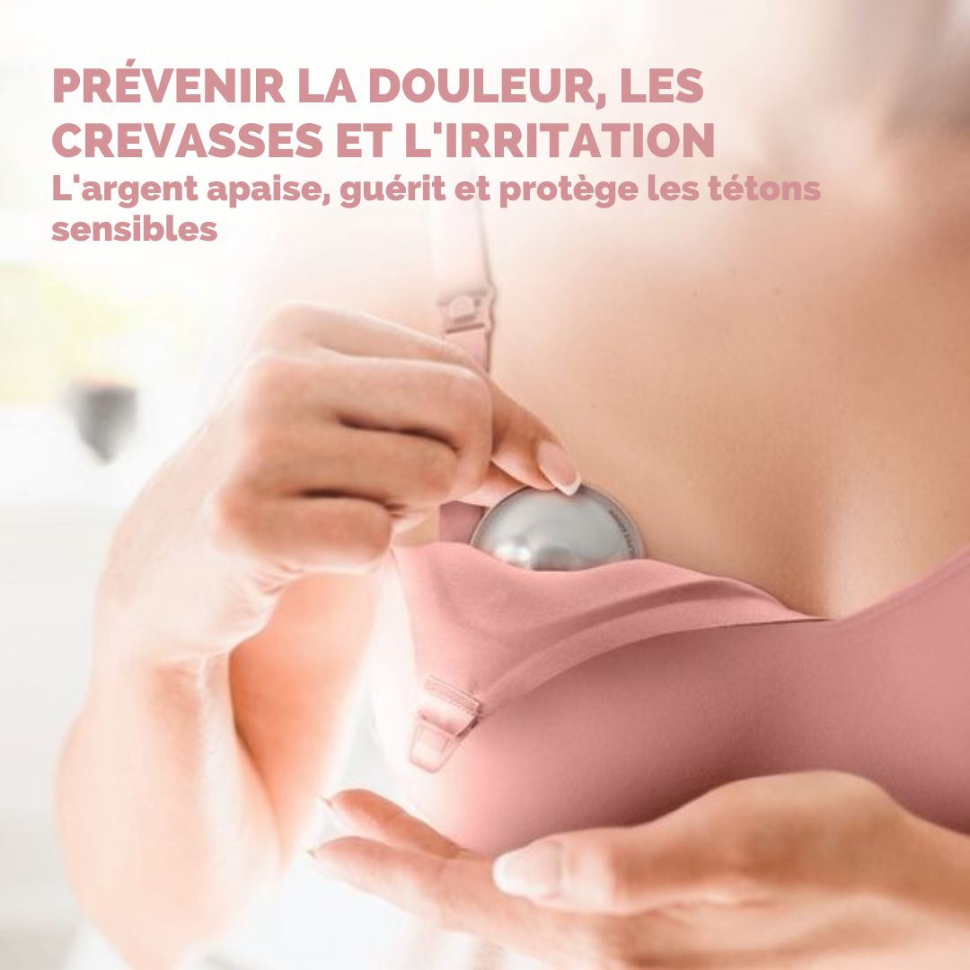 Bonnets d'allaitement Vulpes Goods® - Argent pur 999 - Hypoallergénique et réutilisable - Protège-mamelons pour l'allaitement - Taille M - Etui de rangement inclus - argent