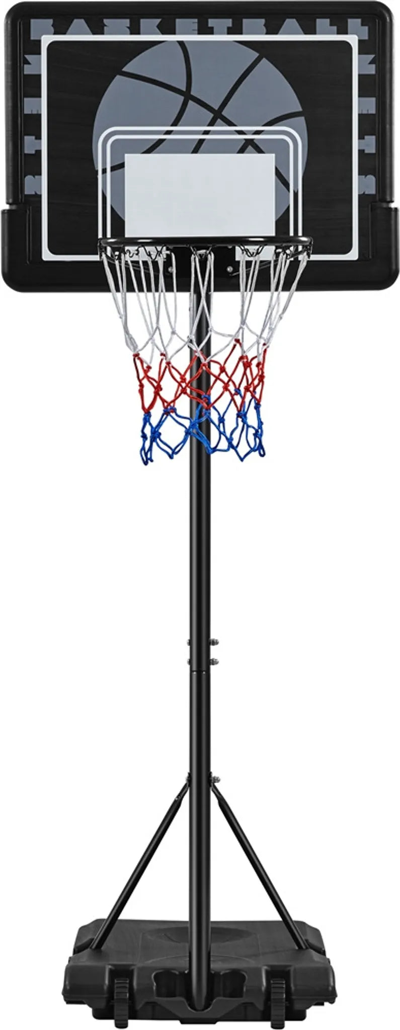 Poteau de basket réglable en hauteur avec roulettes, 182–215 cm, noir