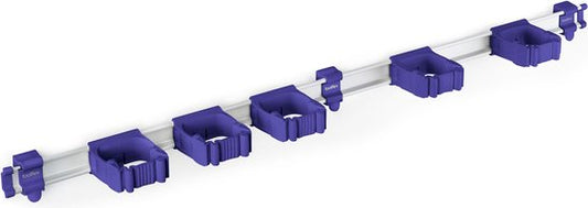 Support pour balais et système de rangement pour outils de jardin Toolflex - Convient aux outils de Ø 15 à 35 mm - Rail en aluminium - 94 cm - Comprend 5 supports pour outils et le matériel de montage - Violet