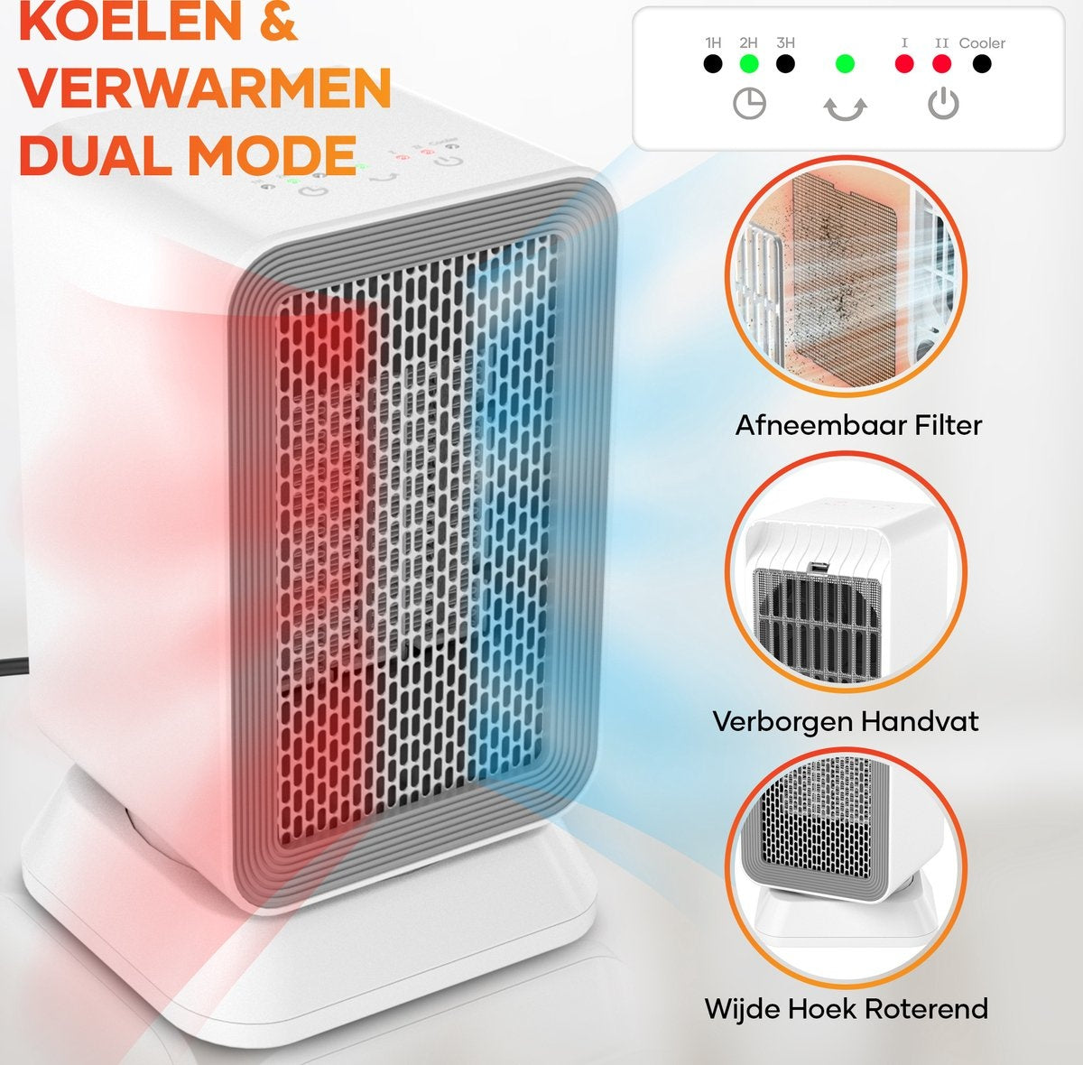 MATTI® - Réchaud à ventilateur - Réchaud électrique - Réchaud en céramique - Fonction oscillation et minuterie 1000W