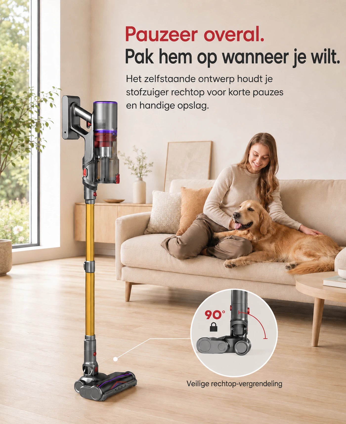 Aspirateur balai sans fil Monsga X Uninellhome UV5 – 60 000 Pa – Jusqu'à 65 min – Tient debout tout seul – Filtration à 7 niveaux – Écran tactile LED