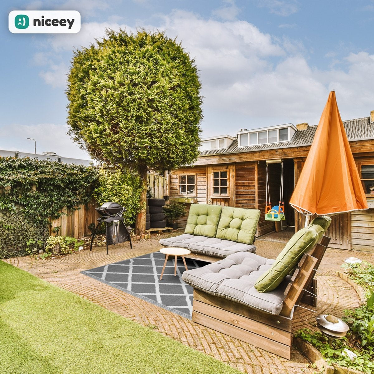 Niceey Buitenkleed - Tuintapijt - Vloerkleed - Omkeerbaar - 120x180cm - Grijs/Wit