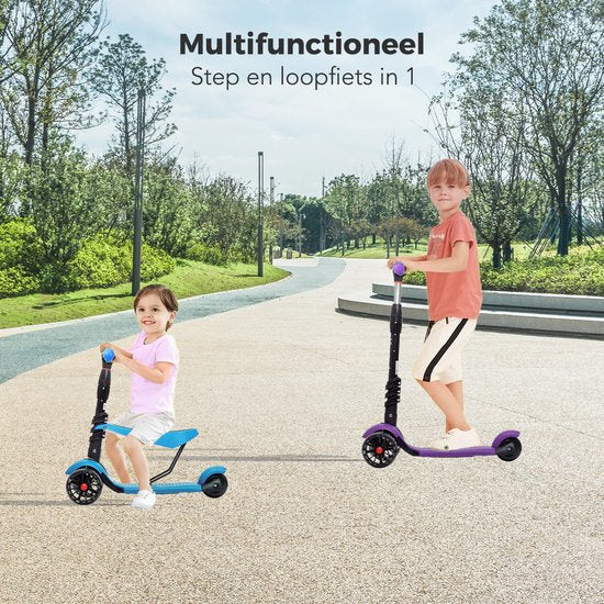 Scooter pour enfants LifeGoods MultiRider - Étape 3-8 ans - Siège réglable - Roues lumineuses - Garçons/Filles - Bleu