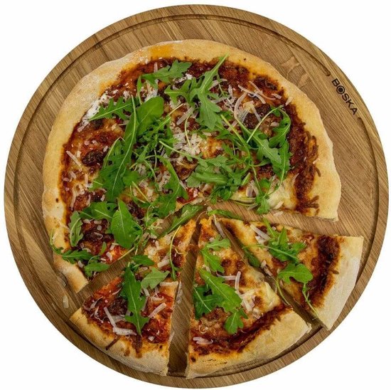 Boska Pizza Board Amigo L Round - Planche à pizza en bois de hêtre durable - Avec canal de collecte - Ø 34 cm