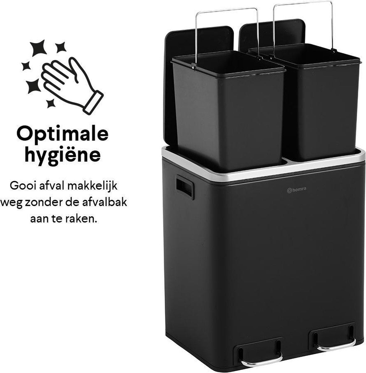 Poubelle de tri 2 compartiments - Homra -capacité : 2 x 15 L - Noir
