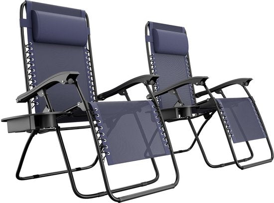 LifeGoods Chaises de jardin pliables - 2 pièces - chaise longue de jardin - 30°-90° réglable - métal - bleu