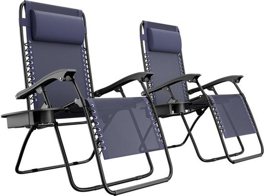 LifeGoods Chaises de jardin pliables - 2 pièces - chaise longue de jardin - 30°-90° réglable - métal - bleu