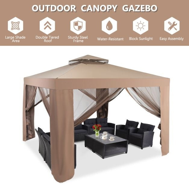 Tonnelle de jardin pliante Coast avec 4 parois latérales - 300x300x265cm - Marron