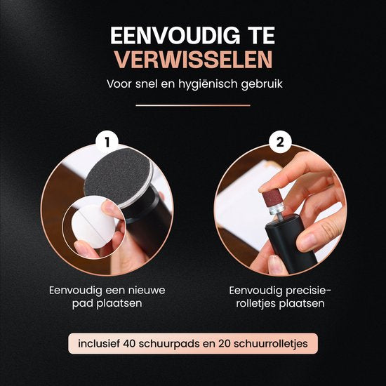 Beeperfect® Appareil électrique anti-callosités Pro - Lime pour les pieds - Lime anti-callosités - Sans fil - Rechargeable - Avec station de recharge - 60 feuilles abrasives - Noir