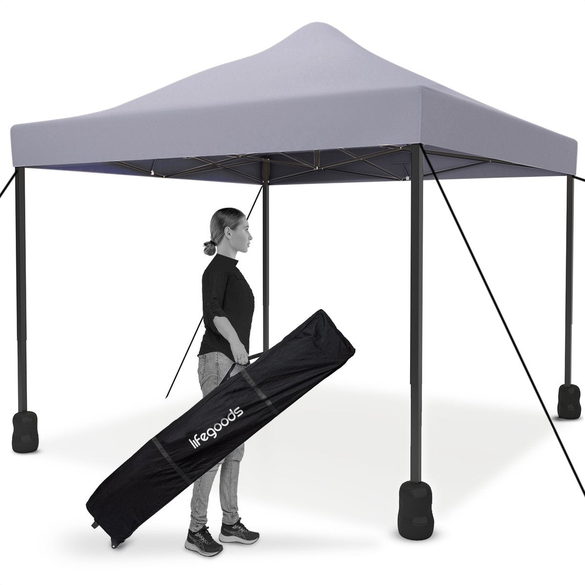 Tente de réception LifeGoods - Barnum- 3x3 m - Facile à monter - Pliable - Imperméable - Sac de transport à roulettes - Gris foncé