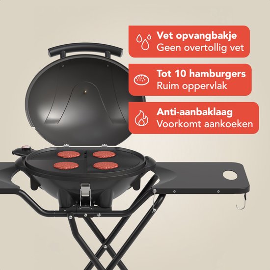 Barbecue électrique KitchenBrothers - 2-en-1 - Pliable - 2 400 W - 250 °C - Noir