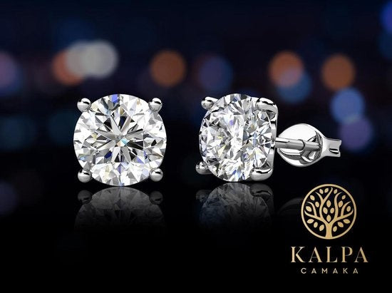 Yolora Ladies Earrings - Cristaux ronds Kalpa Camaka - Argent - Plaqué or blanc 18K - Boucles d'oreilles femme Argent - Clous d'oreilles - Bijoux - Boîte cadeau de luxe - Boîte cadeau - Boîte cadeau exclusive - Magnifique emballage cadeau