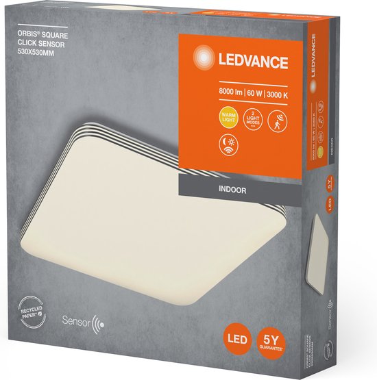 LEDVANCE Applique et plafonnier LED : pour plafond, ORBIS CLICK SENSOR / 6- W, 22-...24- V, angle de rayonnement : 12-, Blanc chaud, 3- K, matériau du boîtier : acier, IP2-