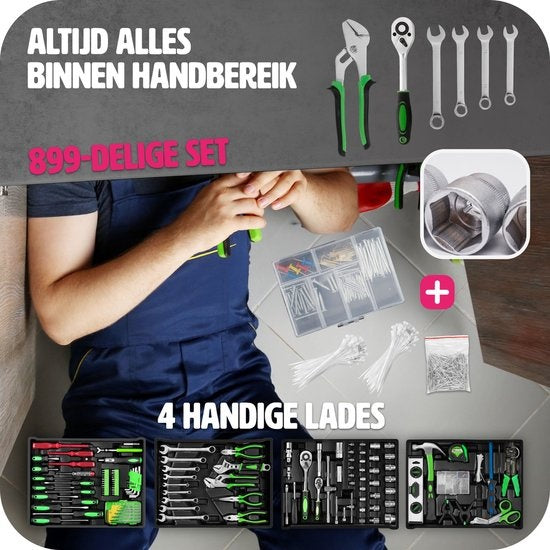 TecTake Valise à outils 401487 - 200 pièces - 4 tiroirs - Chariot
