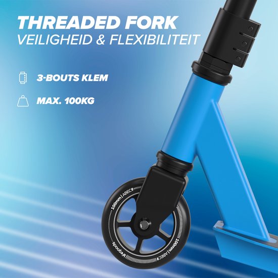 LifeGoods Stuntstep Fly Pro - 6+ Years - Marchepied pour enfants - Garçons/Filles - 100mm - 100KG - Noir/Bleu