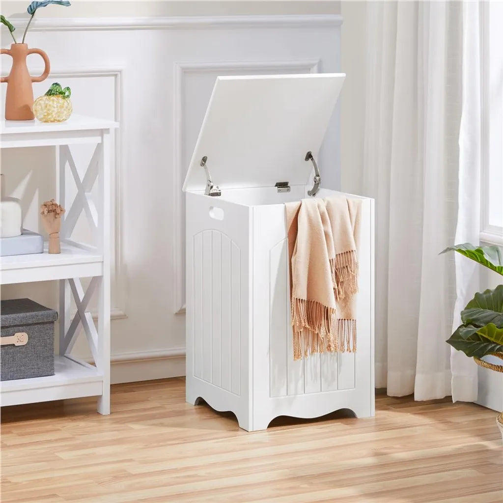 Panier à linge Yaheetech avec couvercle 96 L - Blanc - Panier à linge en bois avec espace de rangement