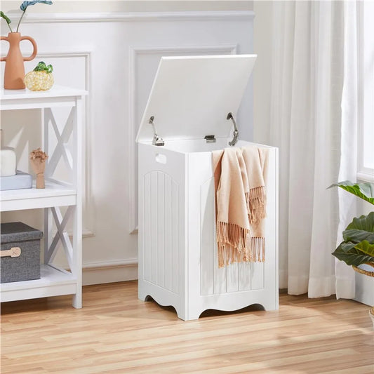 Panier à linge Yaheetech avec couvercle 96 L - Blanc - Panier à linge en bois avec espace de rangement