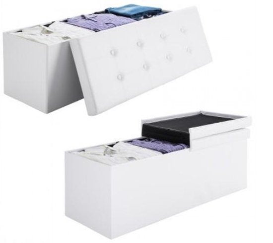 Banc Casaria avec rangement - 80x40x40cm 100L Faux cuir - Blanc