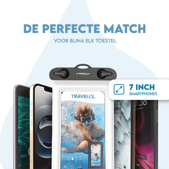 Travelly® Waterproof Phone Case Set of 2 - Universal Underwater Case for Smartphone - Convient à tous les téléphones - Drybag - Pour les vacances, la natation et les sports nautiques - Transparent/Blanc