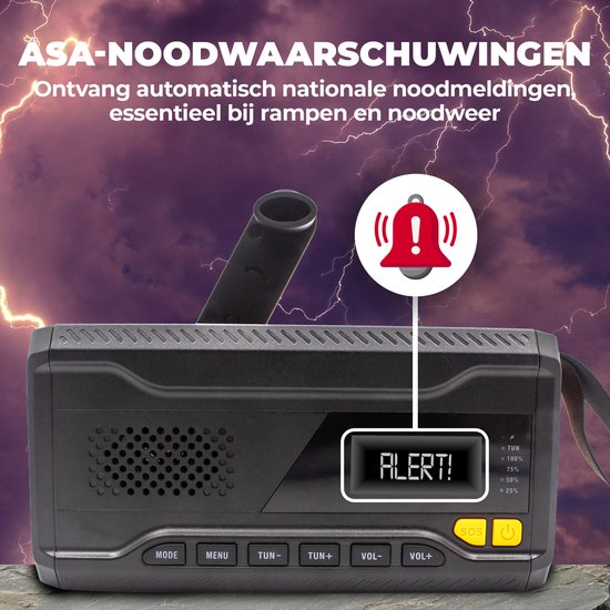 Denver Radio d'urgence - Banque d'énergie solaire - Radio DAB & FM - Kit d'urgence - Lampe de poche - Wind-up - SOS Light - Banque d'énergie solaire - SCD2033