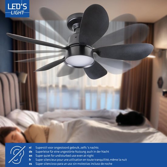 LED's Light - Ventilateur de plafond noir avec lampe - Ø 53 cm - Couleur de lumière réglable - 25 W, 1 100 lm, 3 000 K/6 500 K - Plafonnier avec ventilateur et lampe