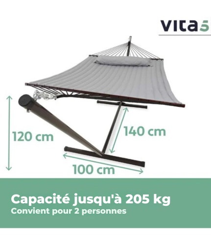 Hamac de jardin - Vita5 - Toile de hamac + socle - Résistant aux UV - Gris