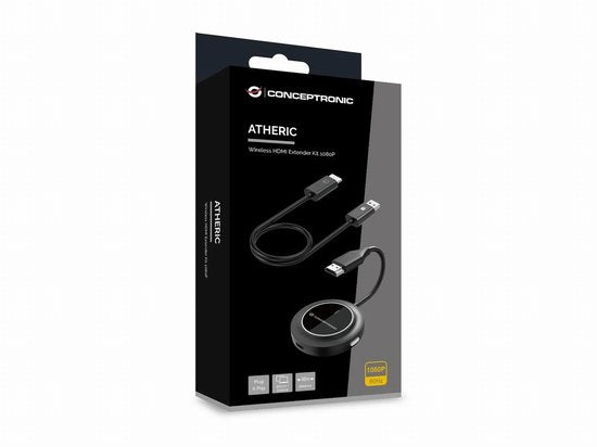 Conceptronic ATHERIC02B - Adaptateur d'écran sans fil - Kit d'extension HDMI sans fil 1080p - HDMI/USB - Dongle Full HD