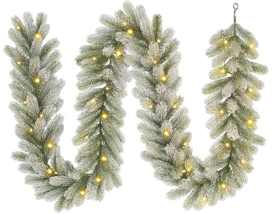 Black Box Trees Décorations de Noël Nagoya - Guirlande avec 40 ampoules LED blanc chaud et fonction minuterie - Guirlandes de Noël pour cheminée, escalier ou montant de porte - Vert givré - L 270 x Ø 20 cm