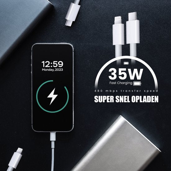 Golden Sound 35W Original Super Fast Charger - Lightning Charger suitable for Iphone - Charger - 2 Meter with Charging Plug