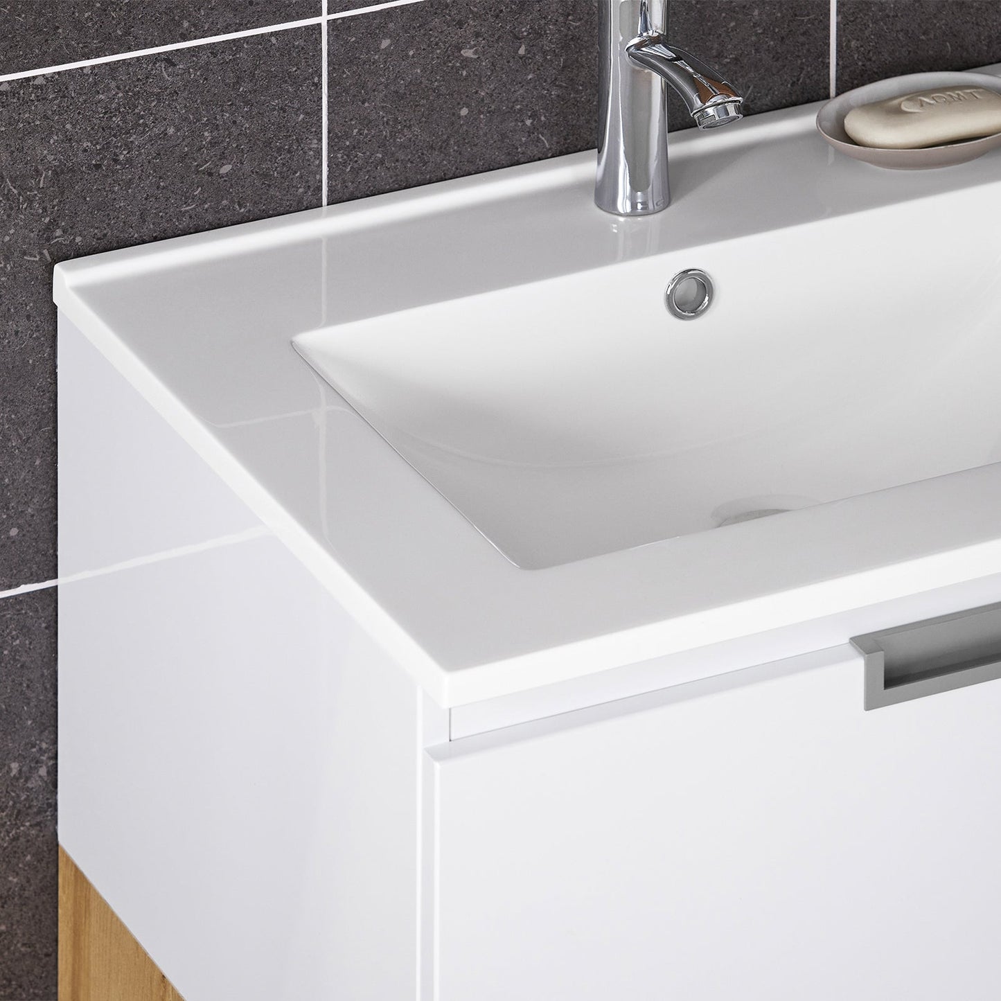 SoBuy BZR178-WN Meuble sous-lavabo - 80x54x46 cm - Blanc/Naturel - Meuble de salle de bains étroit