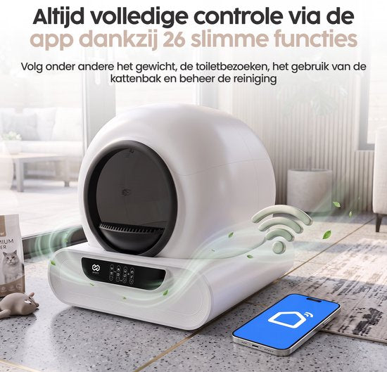 Bac à litière automatique Infinity Goods XXL - Bac à litière autonettoyant - Application incluse - 75 L - Avec tapis de bac à litière et 3 rouleaux de sachets de rangement