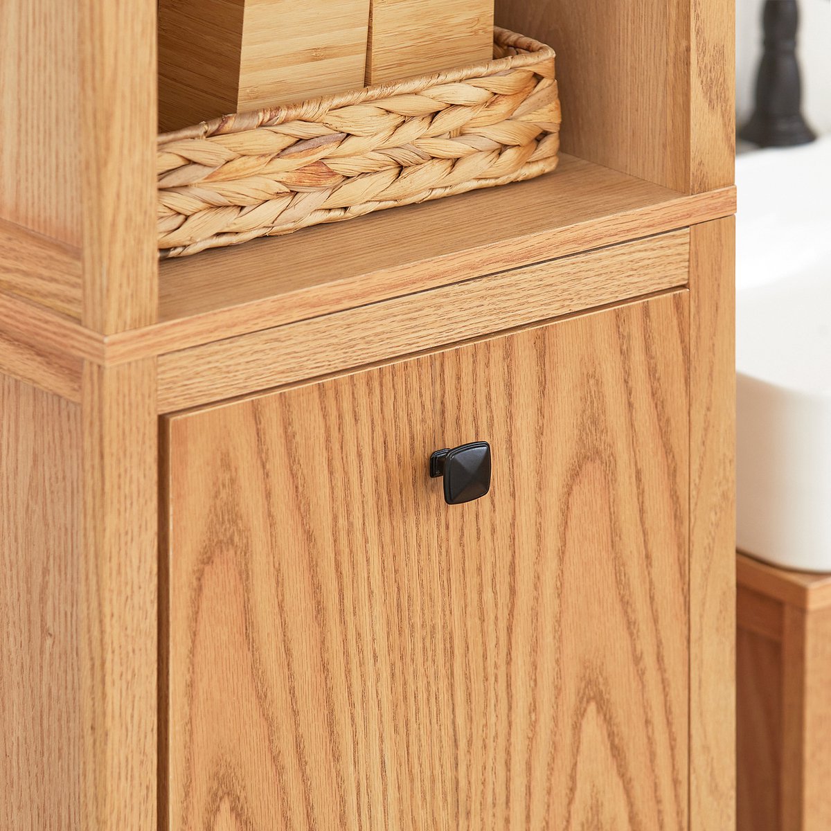 SoBuy BZR95-N Meuble de salle de bain - Meuble haut en bois composite avec étagères et panier à linge