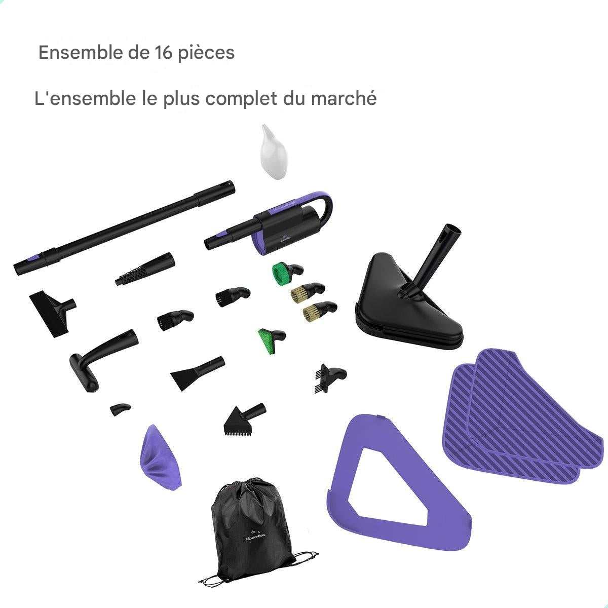 Nettoyeur vapeur - Motionflow - 16 en 1 - Balai vapeur - Nettoyage en profondeur multi surface - Noir