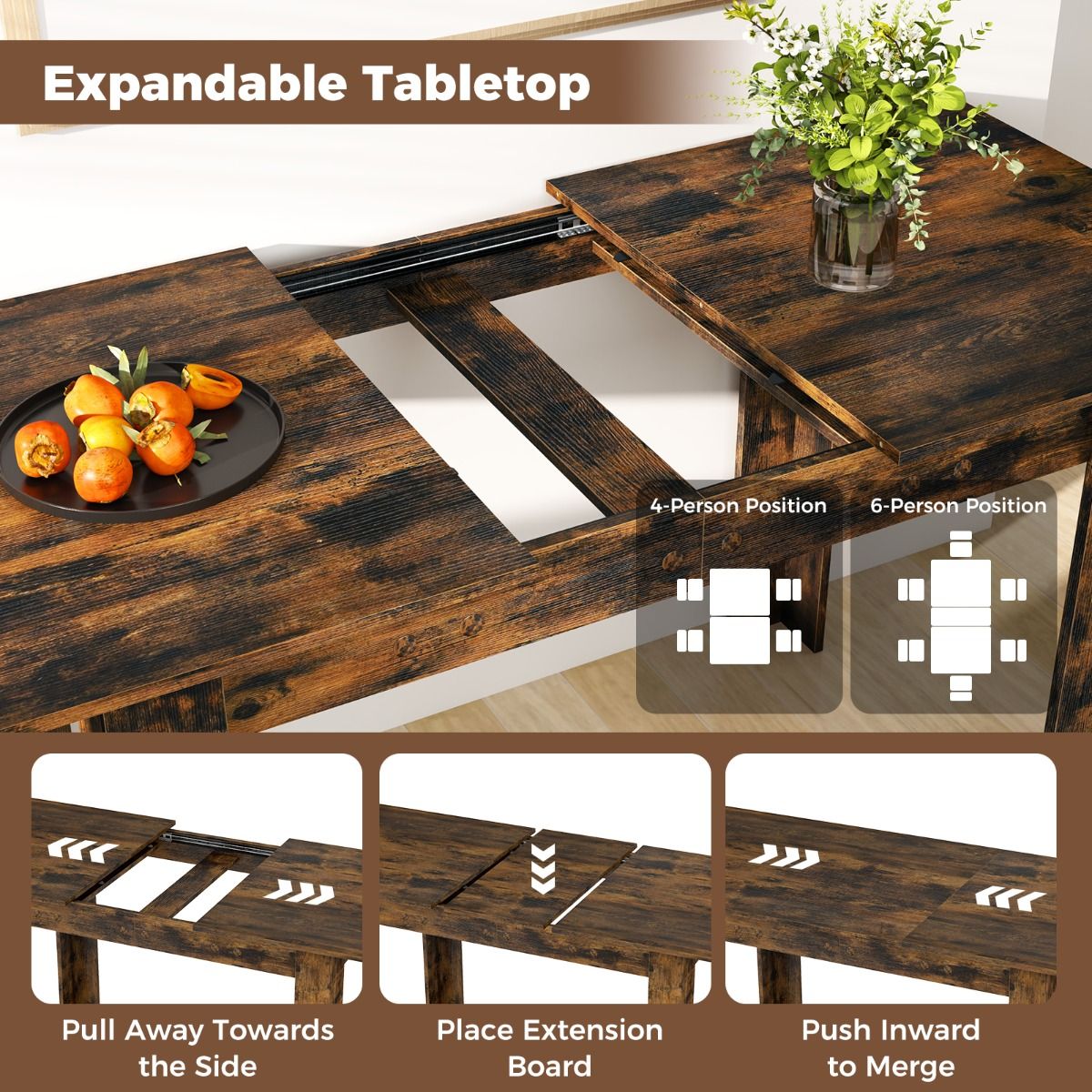 Table à manger extensible Coast - Plateau réglable - Pieds en L - Marron café 158 x 70 x 76 cm