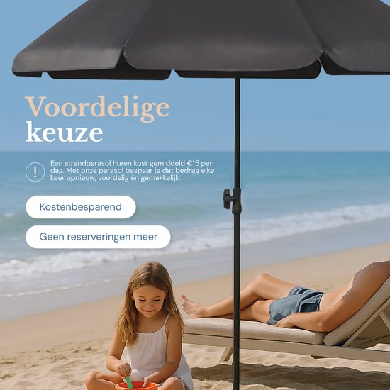 Ensemble de parasol O’DADDY® – Inclinable et réglable – Imperméable – Résistant aux UV – Avec piquet et sac de transport – Plage, jardin et balcon – 180 cm – Gris foncé