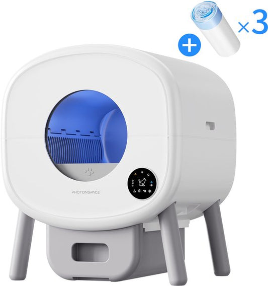Bac à litière autonettoyant - Bac à litière automatique grande capacité - XXL 95 L - Bac à litière électrique - Avec application, tapis de bac à litière et 3 rouleaux de sacs de ramassage