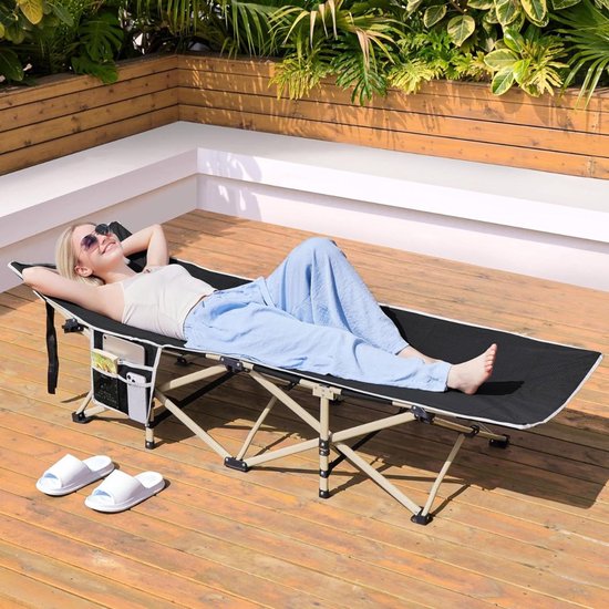 Lit de camp Yaheetech 186 x 66 cm - Lit de camping pliable - 150 kg - Sac de transport - Noir