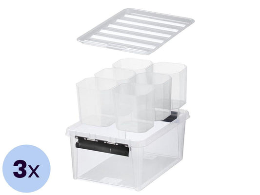 Orthex SmartStore Classic - Boîte de rangement avec séparateurs - Transparente - 14 litres - lot de 3